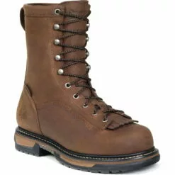 Rocky Boots Rocky Ironclad Mens DK Brown Leather 8in Steel Toe Waterproof Work Boots