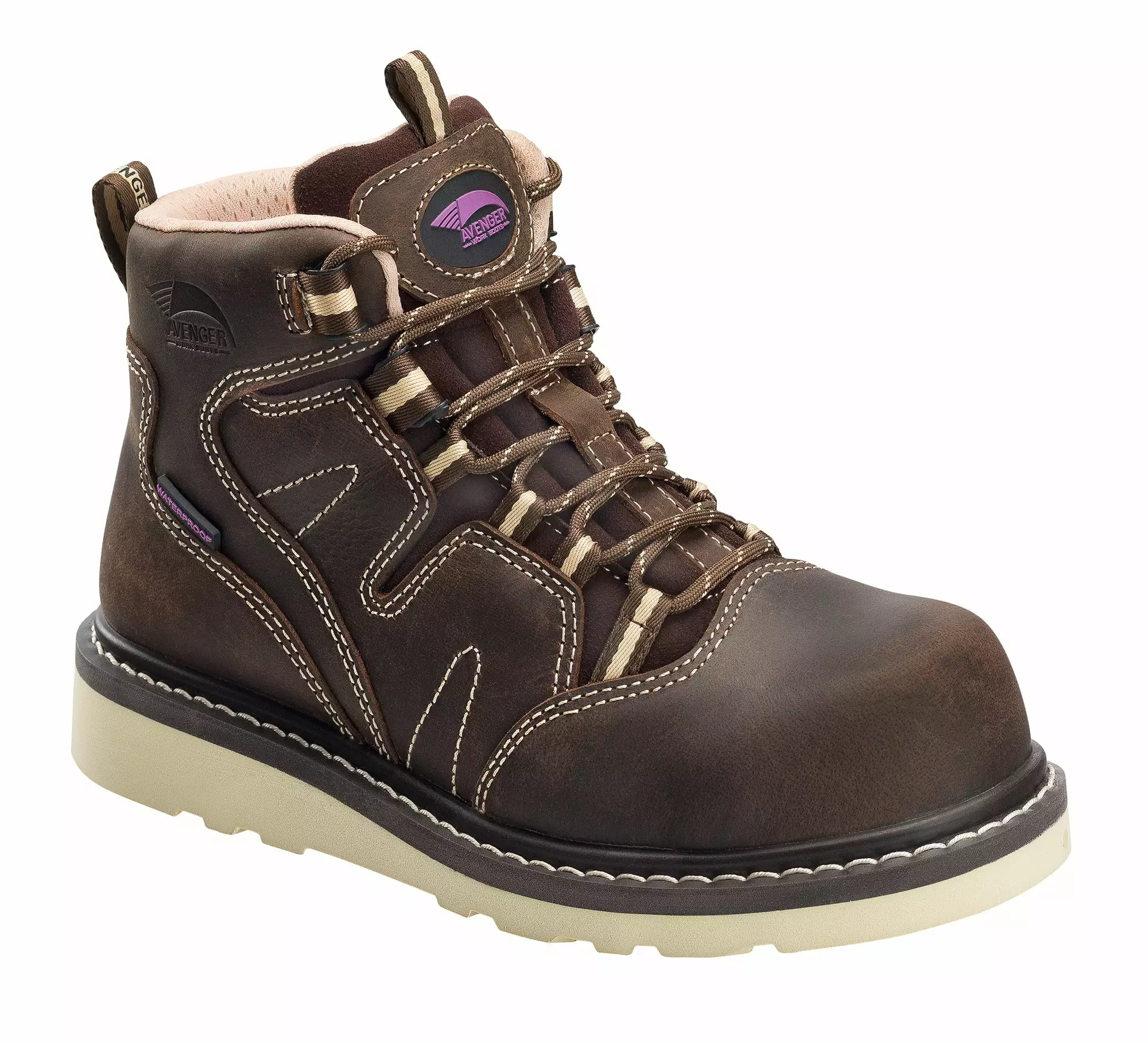 Avenger Womens Brown Leather Comp Toe 7550 Wedge Lace Work Boots 3 Avenger Womens Brown Leather Comp Toe 7550 Wedge Lace Work Boots