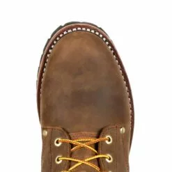 Georgia Mens Brown Leather Steel Toe Logger Insulated WP Work Boots -Boots Sales Shop GB00065 birdseye square