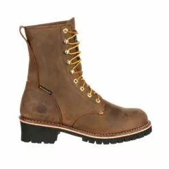 Georgia Mens Brown Leather Steel Toe Logger Insulated WP Work Boots -Boots Sales Shop GB00065 profile