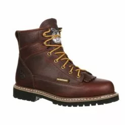 Georgia Mens Chocolate Leather WP Lace-to-Toe Work Boots -Boots Sales Shop GBOT052