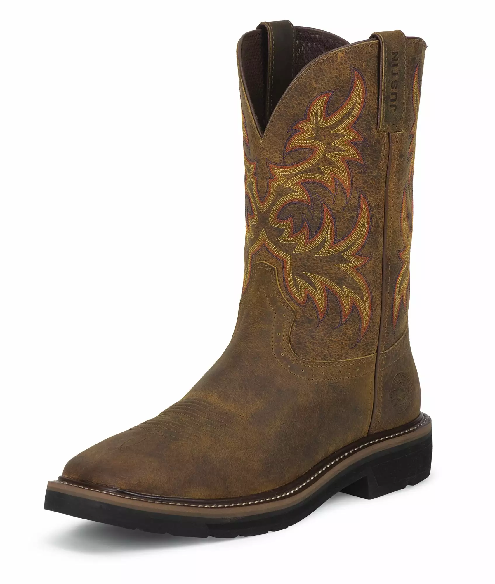 Justin Mens Tan Rugged Leather Work Boots 11in Stampede Pull-On 3 Justin Mens Tan Rugged Leather Work Boots 11in Stampede Pull-On