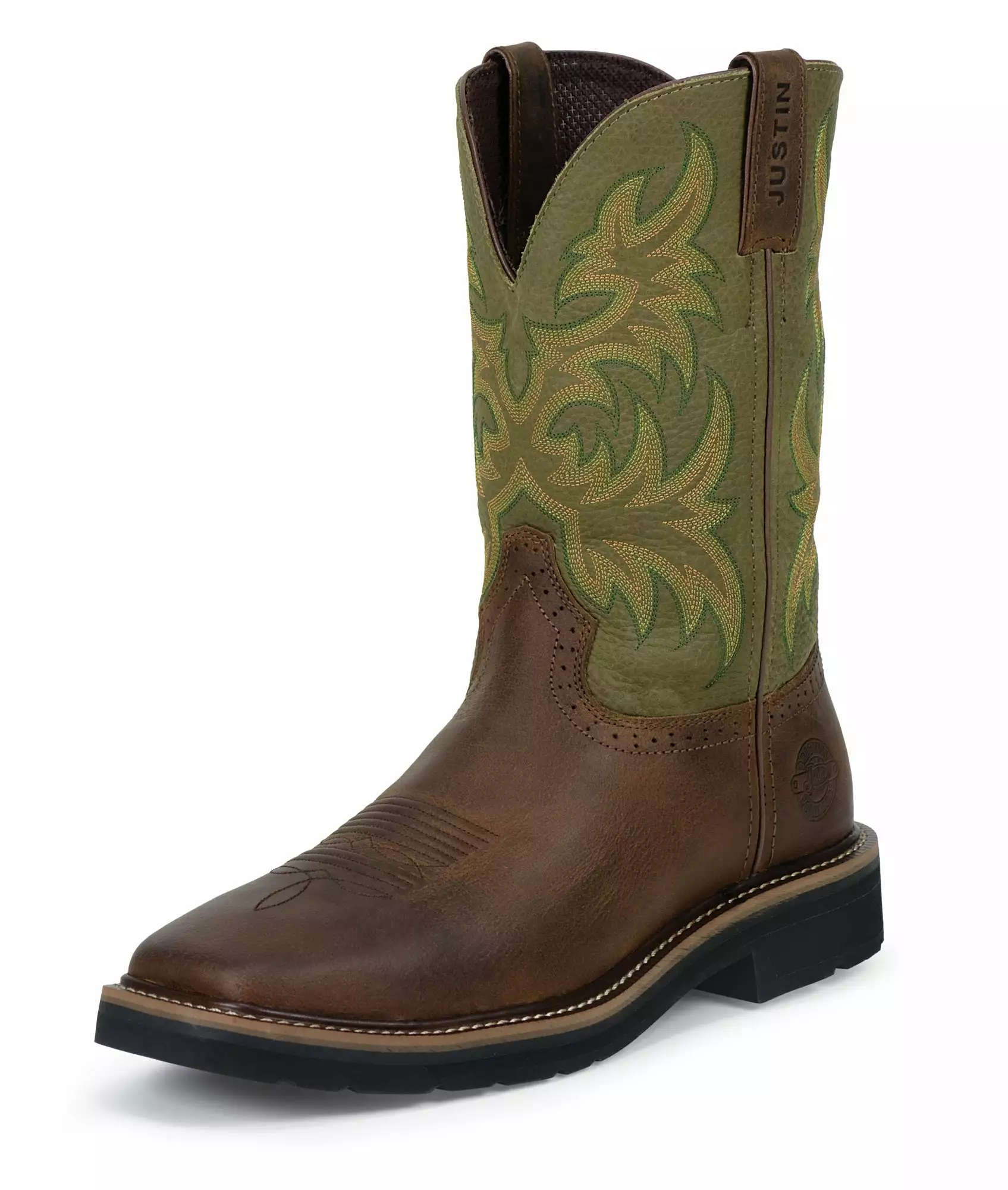 Justin Mens Green Cowhide Leather Work Boots 11in Stampede Pull-On 3 Justin Mens Green Cowhide Leather Work Boots 11in Stampede Pull-On