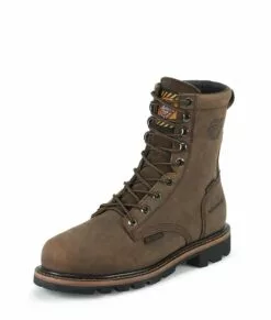 Justin Mens Wyoming Leather Work Boots Comp Toe Lace-Up WP Worker II