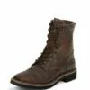 Justin Mens Tan Leather Work Boots Stampede Lace-Up Rugged
