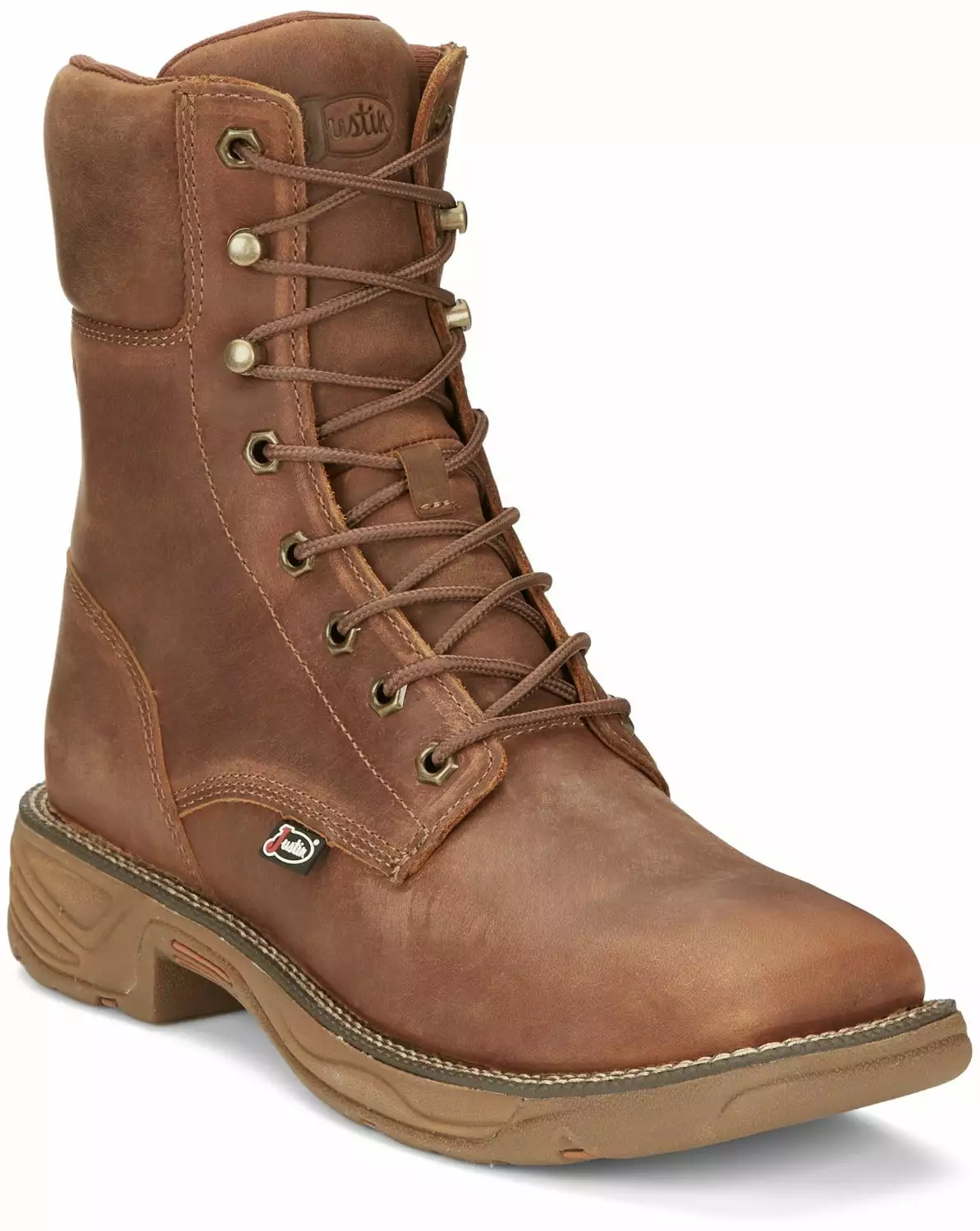 Justin 8in Lacer Mens Barley Brown Rush Leather Work Boots 3 Justin 8in Lacer Mens Barley Brown Rush Leather Work Boots