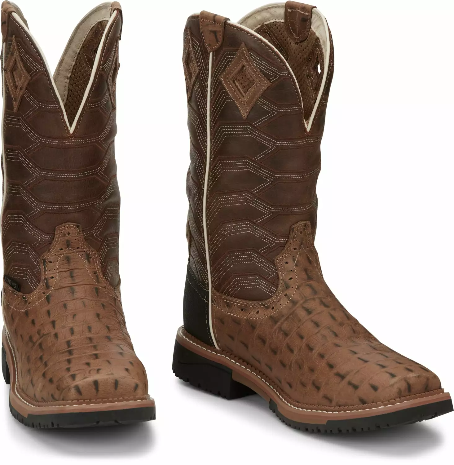 Justin 12in Croc Print Mens Caramel Derrickman Leather Work Boots 4 Justin 12in Croc Print Mens Caramel Derrickman Leather Work Boots - Image 2