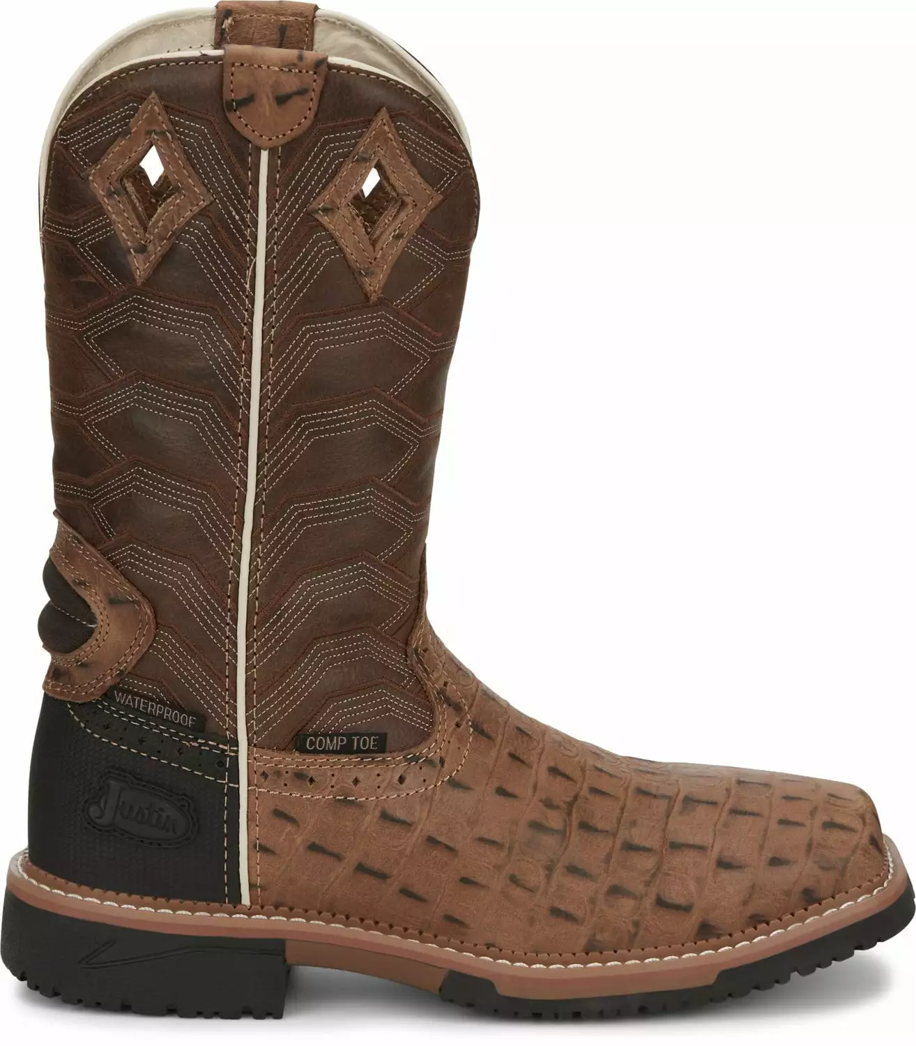 Justin 12in Croc Print Mens Caramel Derrickman Leather Work Boots 5 Justin 12in Croc Print Mens Caramel Derrickman Leather Work Boots - Image 3