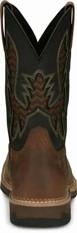 Justin 11in Water Buffalo Mens Pecan/Black Bolt Leather Work Boots -Boots Sales Shop JST 006 SE4112