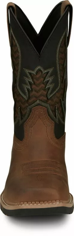 Justin 11in Water Buffalo Mens Pecan/Black Bolt Leather Work Boots -Boots Sales Shop JST 008 SE4112
