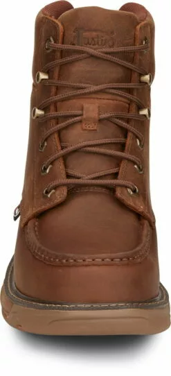 Justin 6in WP Mocc Mens Barley Brown Rush Leather Work Boots -Boots Sales Shop JST 008 SE470