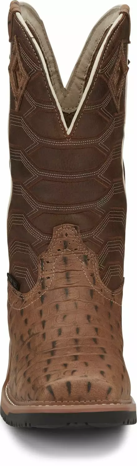 Justin 12in Croc Print Mens Caramel Derrickman Leather Work Boots 8 Justin 12in Croc Print Mens Caramel Derrickman Leather Work Boots - Image 6