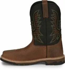 Justin 11in Water Buffalo Mens Pecan/Black Bolt Leather Work Boots -Boots Sales Shop JST 009 SE4112