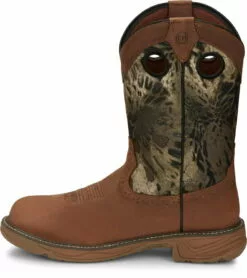 Justin 11in WP EH Mens Barley Brown/Camo Rush Leather Work Boots -Boots Sales Shop JST 009 SE4318