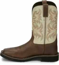 Justin 11in Steel Toe Mens Copper/White Driller Leather Work Boots -Boots Sales Shop JST 009 SE4684