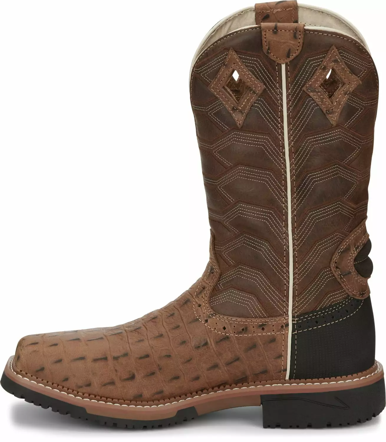 Justin 12in Croc Print Mens Caramel Derrickman Leather Work Boots 9 Justin 12in Croc Print Mens Caramel Derrickman Leather Work Boots - Image 7