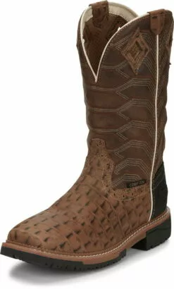 Justin 12in Croc Print Mens Caramel Derrickman Leather Work Boots 17 Justin 12in Croc Print Mens Caramel Derrickman Leather Work Boots -Boots Sales Shop JST 010 SE4839