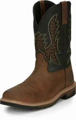 Justin 11in Water Buffalo Mens Pecan/Black Bolt Leather Work Boots -Boots Sales Shop JST 023 SE4112