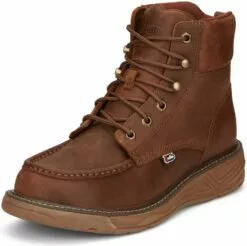 Justin 6in WP Mocc Mens Barley Brown Rush Leather Work Boots -Boots Sales Shop JST 023 SE470