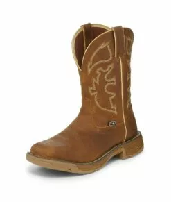Justin 11in WP EH Mens Rustic Tan Stampede Rush Leather Work Boots -Boots Sales Shop WK4330 L