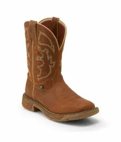 Justin 11in WP EH Mens Rustic Tan Stampede Rush Leather Work Boots -Boots Sales Shop WK4330 R